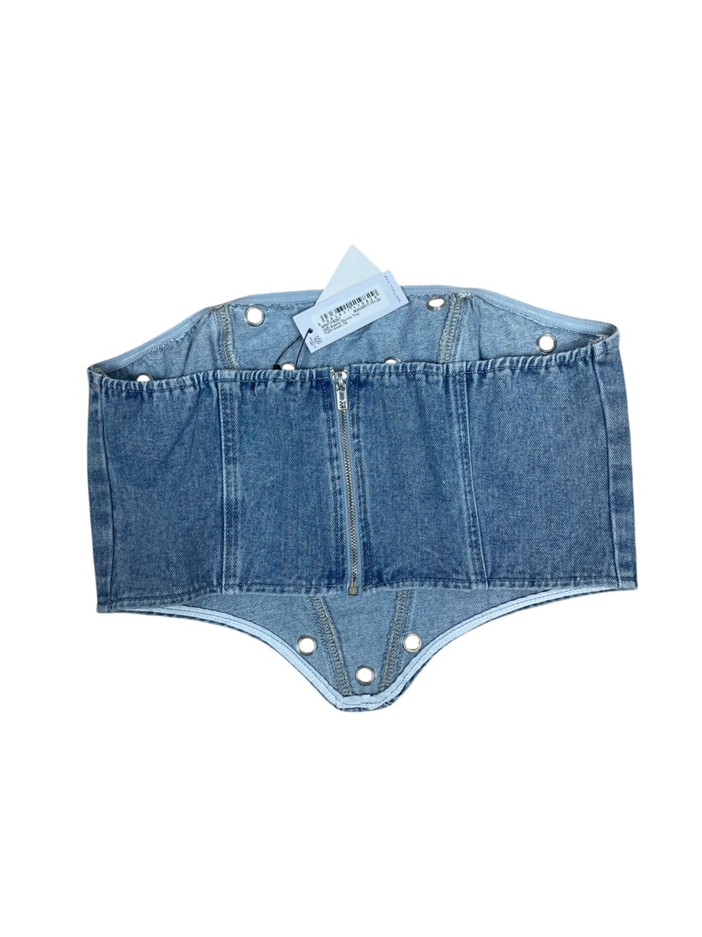 Nasty Gal Eyelet Denim Tube Top 12 Blue Jean Grommet Crop NWT - Picture 6 of 11